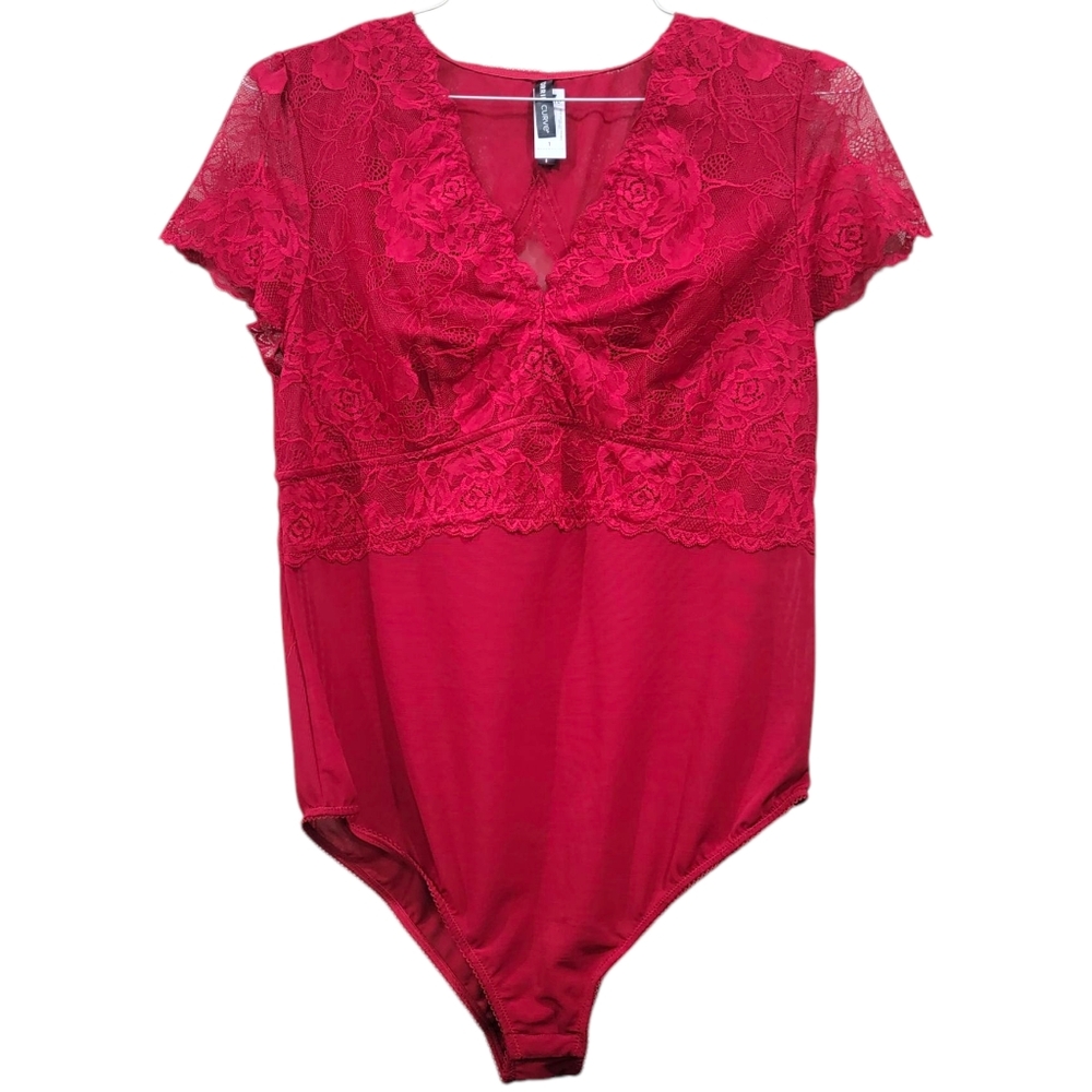 Torrid Curve Red Lace Bodysuit Size 1 NWT Mesh Lingerie Sexy
